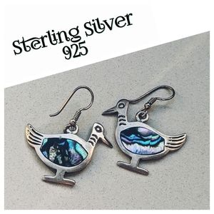 Vintage Mexican Sterling Silver Abalone Shell Duck Earrings